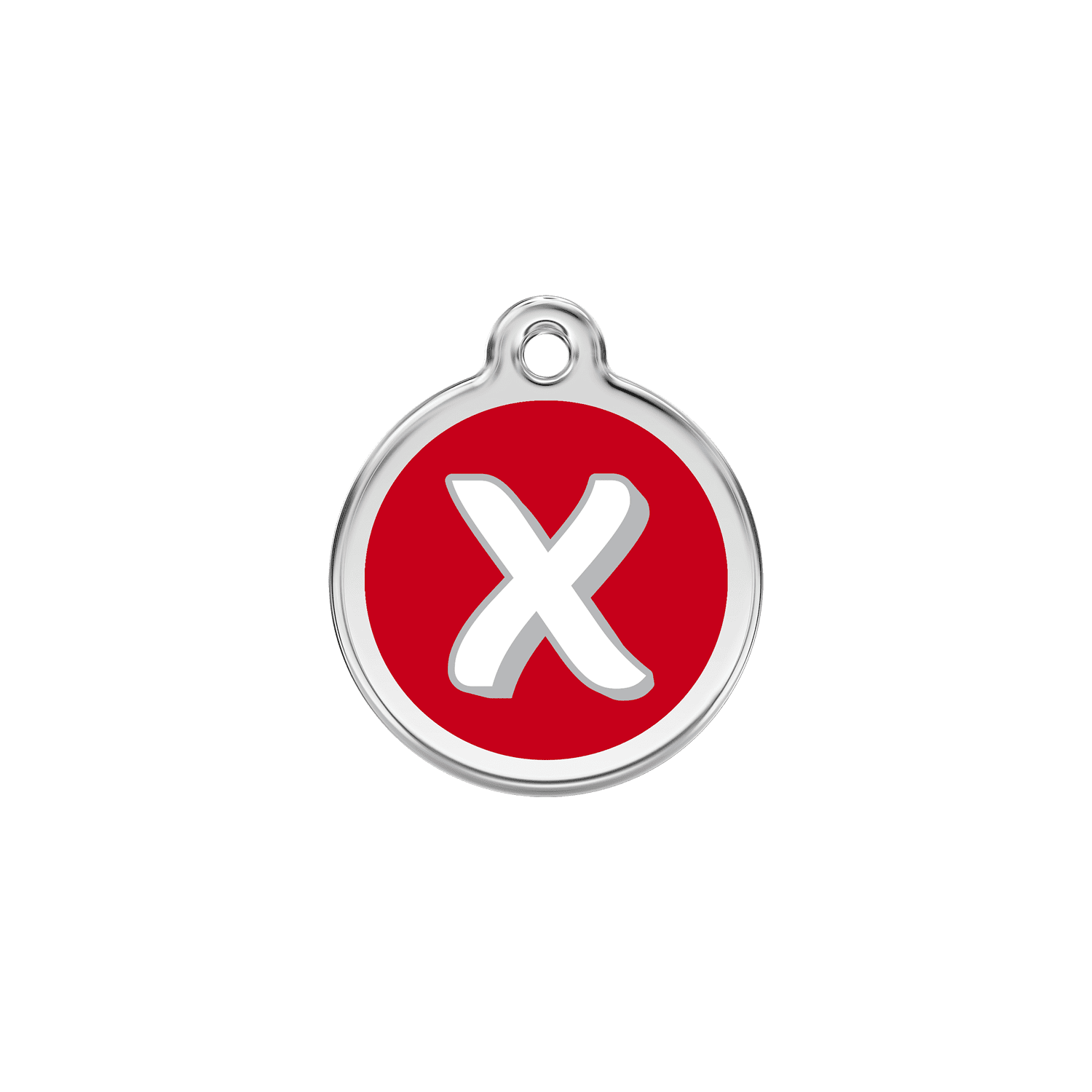 Vue avant - Médaille personnalisée pour chien/chat Red Dingo Émail/Acier inoxydable - Lettre X - Rouge - Talla S