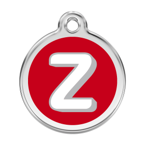 Placa para perro grande con letra Z en esmalte rojo y acero inoxidable