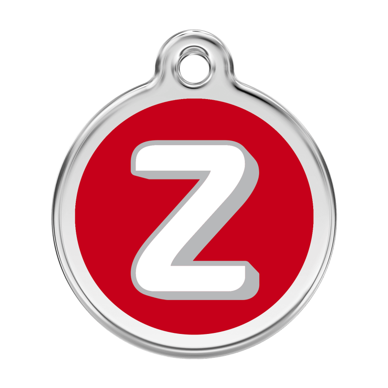 Vue avant - Médaille personnalisée pour chien Red Dingo Émail et acier inoxydable - Lettre Z - Rouge - Talla L