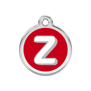 Placa para perro mediana con letra Z en esmalte rojo y acero inoxidable