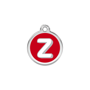 Placa para gato pequeña con letra Z en esmalte rojo y acero inoxidable