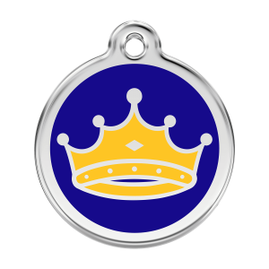 Placa para perro grande con diseño Rey en esmalte azul oscuro y acero inoxidable