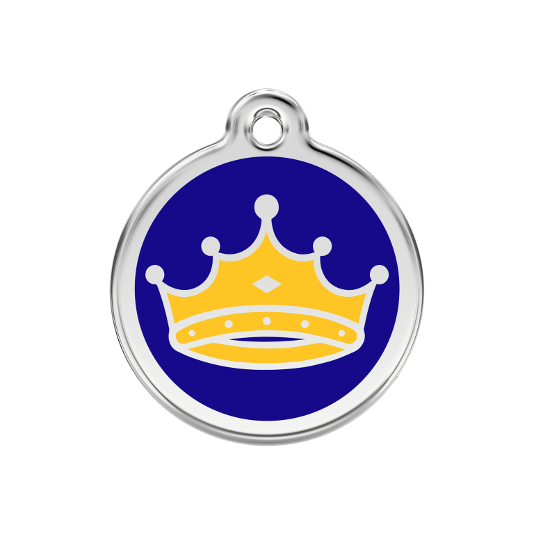 Vue avant - Médaille personnalisée pour chien/chat Red Dingo Émail/Acier inoxydable - Motif Roi - Bleu foncé - Talla M