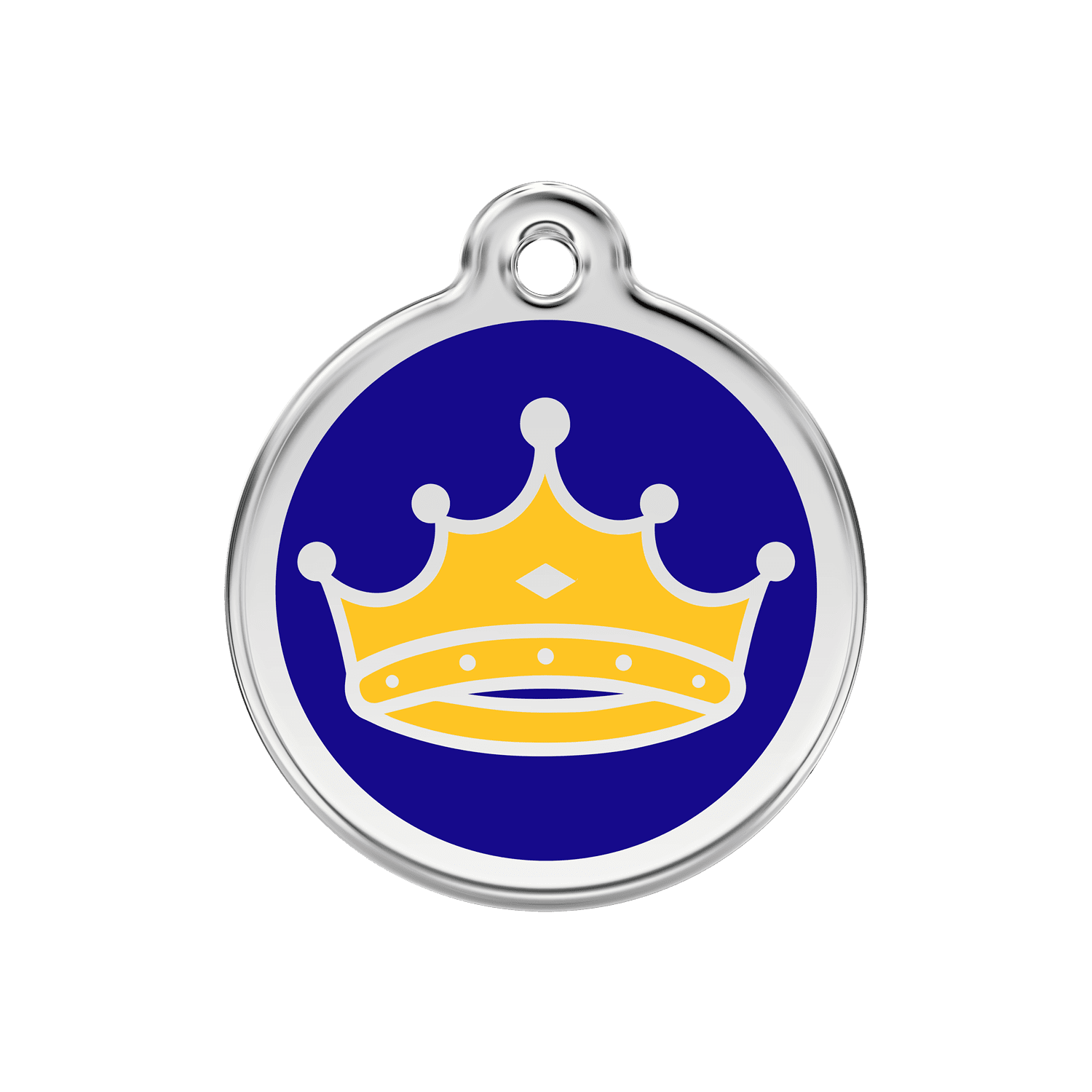 Vue avant - Médaille personnalisée pour chien/chat Red Dingo Émail/Acier inoxydable - Motif Roi - Bleu foncé - Talla M