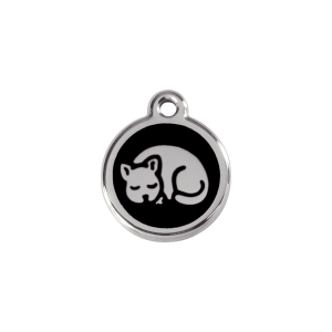 Placa para gato pequeña en esmalte negro y acero inoxidable