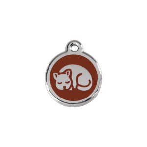 Placa para gato pequeña en esmalte marrón y acero inoxidable