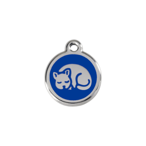 Placa para gato pequeña en esmalte azul oscuro y acero inoxidable