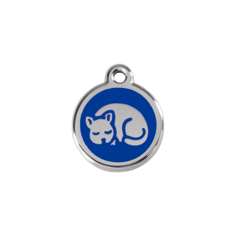 Vue avant - Médaille personnalisée en émail et acier inoxydable pour chat - Red Dingo - Motif chaton bleu foncé - Talla S