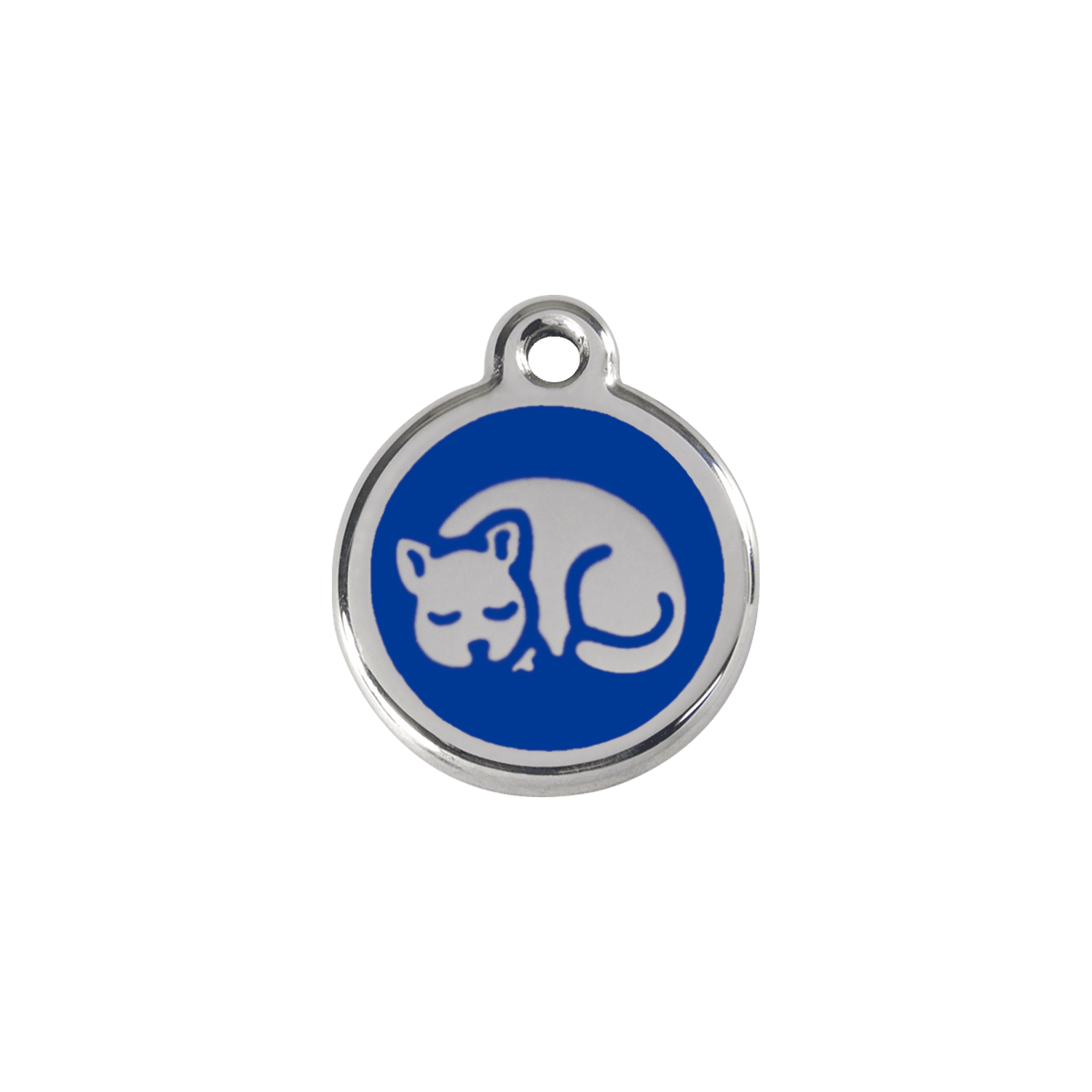 Vue avant - Médaille personnalisée en émail et acier inoxydable pour chat - Red Dingo - Motif chaton bleu foncé - Talla S