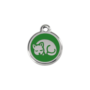 Placa para gato pequeña en esmalte verde y acero inoxidable