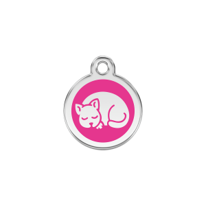 Placa para gato pequeña en esmalte rosa intenso y acero inoxidable