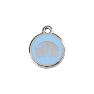 Placa para gato pequeña en esmalte azul claro y acero inoxidable