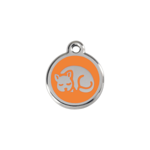 Placa para gato pequeña en esmalte naranja y acero inoxidable