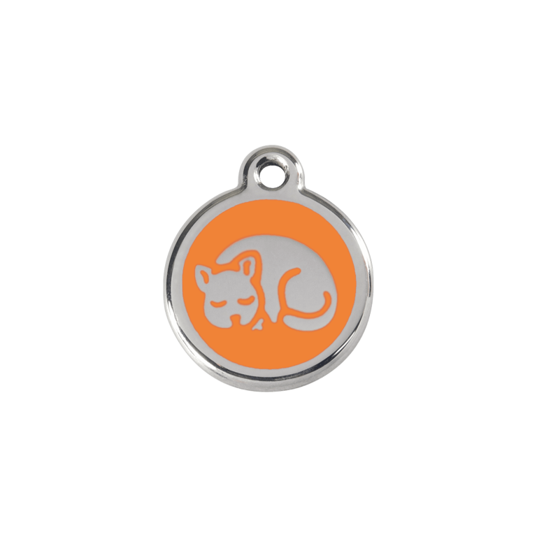 Vue avant - Médaille personnalisable chat émail et acier inoxydable - Red Dingo - Motif chaton orange - Talla S