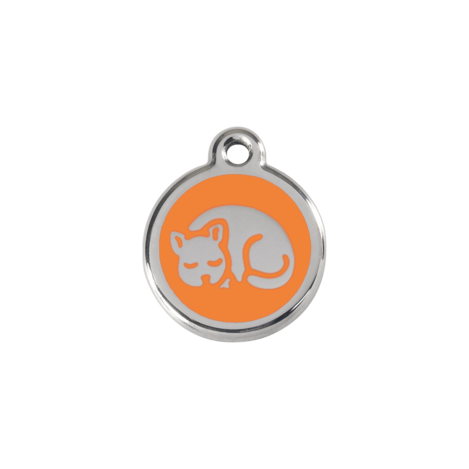 Vue avant - Médaille personnalisable chat émail et acier inoxydable - Red Dingo - Motif chaton orange - Talla S