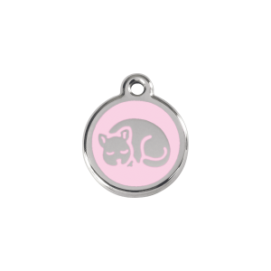Placa para gato pequeña en esmalte rosa y acero inoxidable