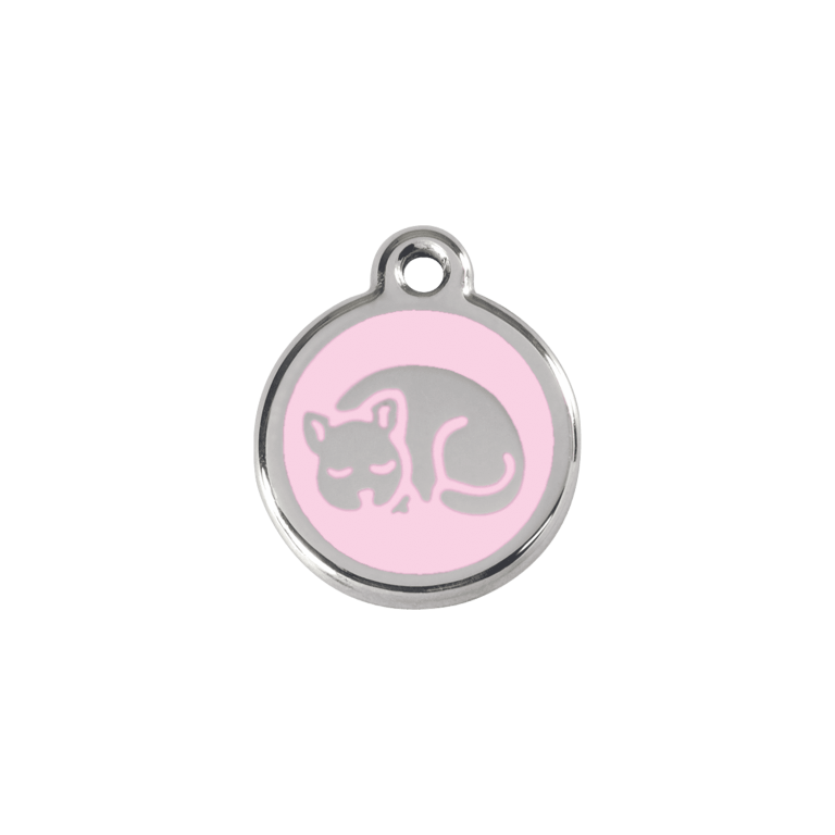 Vue avant - Médaille personnalisée en émail et acier inoxydable pour chat - Red Dingo - Motif chaton rose - Talla S