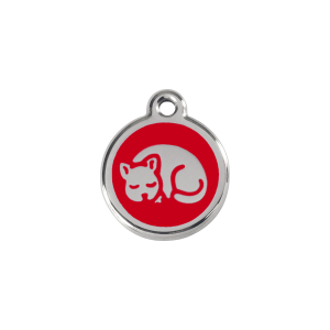 Placa para gato pequeña en esmalte rojo y acero inoxidable
