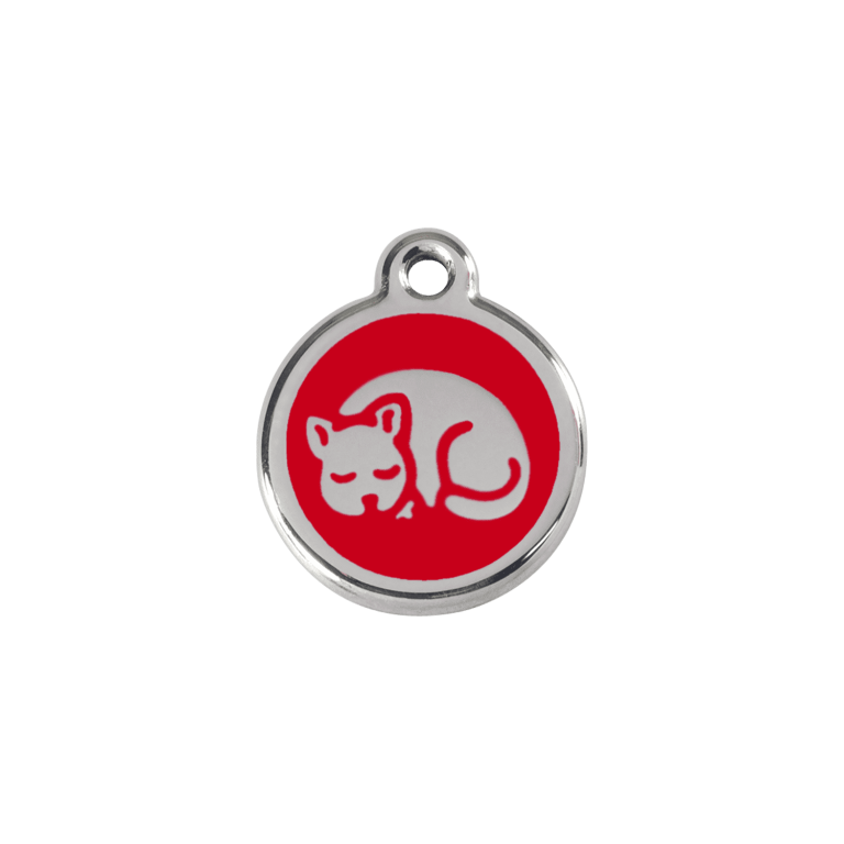 Vue avant - Médaille personnalisée pour chat en émail et acier inoxydable - Red Dingo 01-KT-RE-SM - Rouge - Talla S
