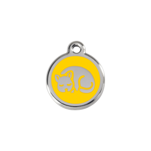 Placa para gato pequeña en esmalte amarillo y acero inoxidable