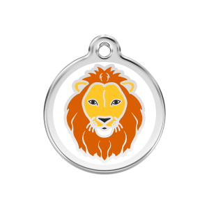 Placa para perro León Blanco en esmalte y acero inoxidable mediana