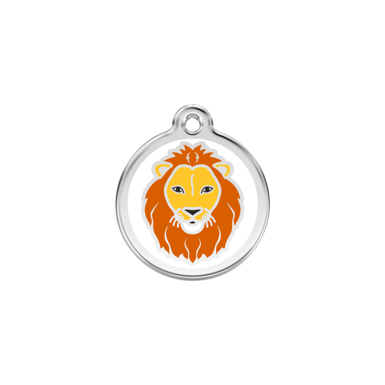 Vue avant - Médaille personnalisée pour chat Red Dingo Lion Blanc S 20.00mm - 01-LI-WT-SM