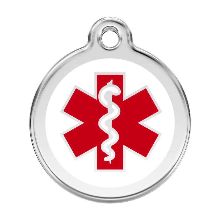 Vue avant - Médaille personnalisée pour chien - Red Dingo - Émail et acier inoxydable - Blanc - Talla L