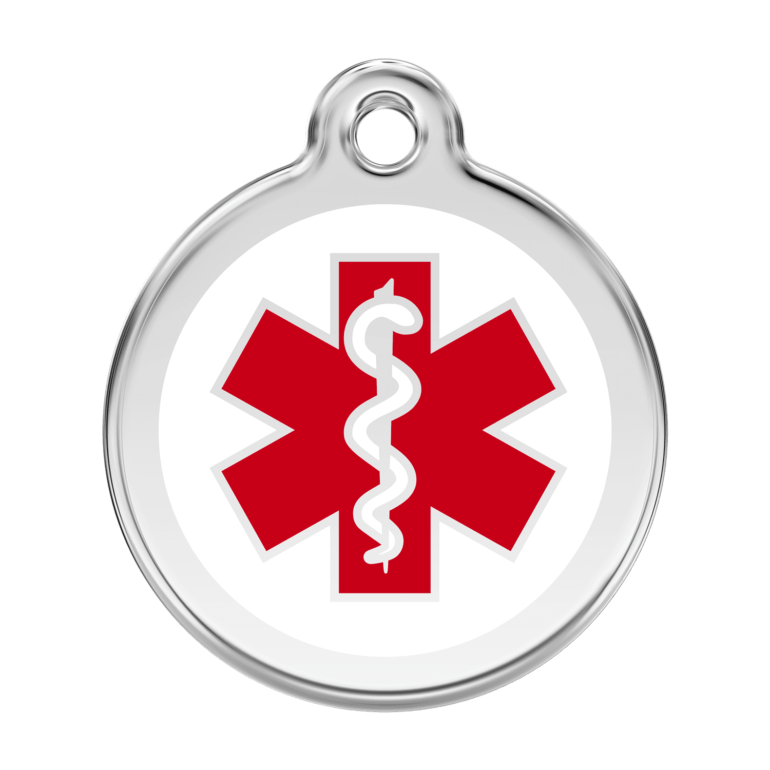 Vue avant - Médaille personnalisée pour chien - Red Dingo - Émail et acier inoxydable - Blanc - Talla L