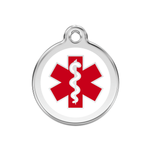 Placa para perro mediana con etiqueta médica en esmalte blanco