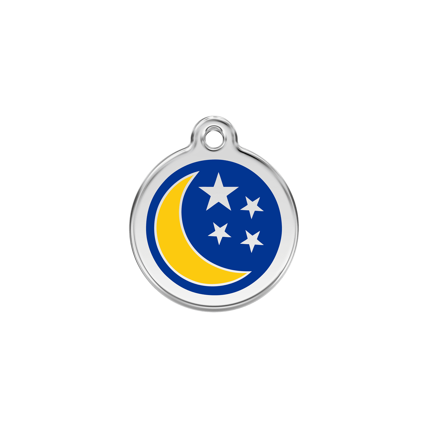 Vue avant - Médaille personnalisée pour chien/chat Red Dingo Émail/Acier inoxydable Lune et étoiles Bleu foncé - Talla S