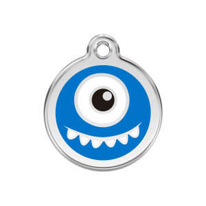 Placa para perro Monstruo azul oscuro en esmalte y acero inoxidable talla M