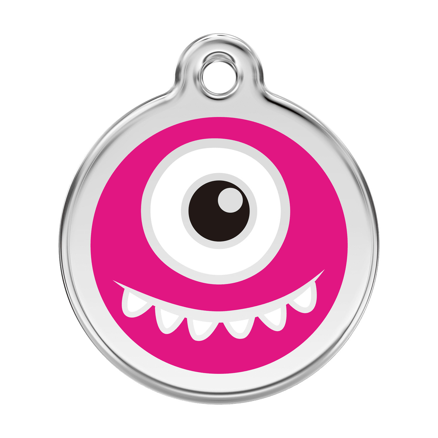 Vue avant - Médaille personnalisée pour chien Red Dingo Émail et acier inoxydable motif Monstre - Rose vif - Talla L