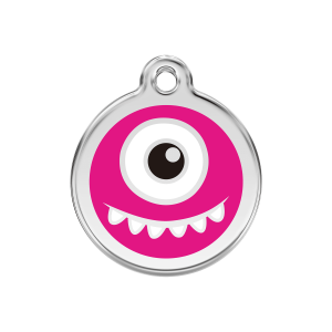 Placa para perro Monstruo rosa fuerte en esmalte y acero inoxidable M