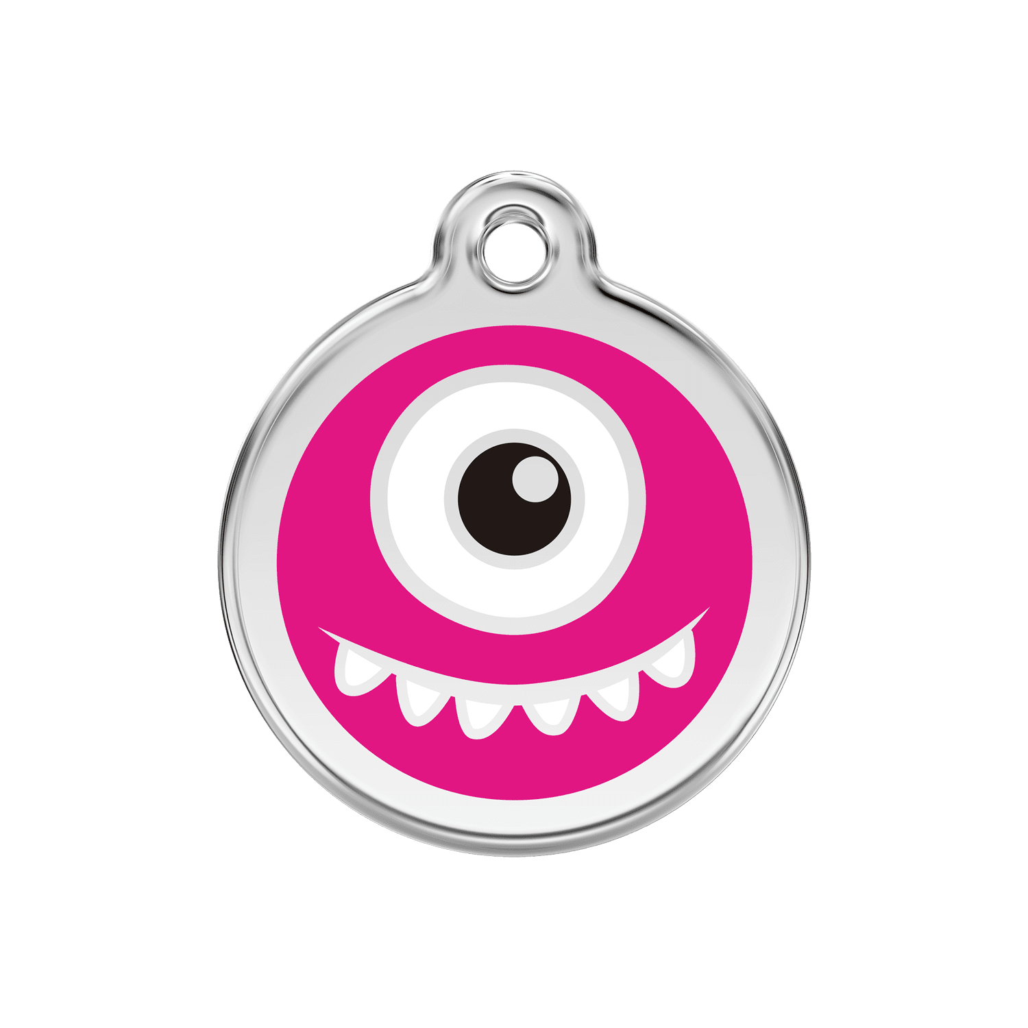 Vue avant - Médaille personnalisée pour chien Red Dingo Émail et acier inoxydable Monstre Rose vif - Talla M