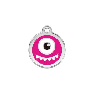 Placa para gato Monstruo rosa fuerte pequeña 20 mm esmalte y acero inoxidable