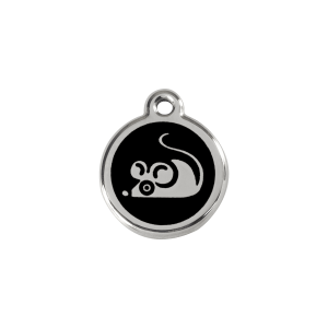 Placa para gato pequeña con diseño de ratón en esmalte negro