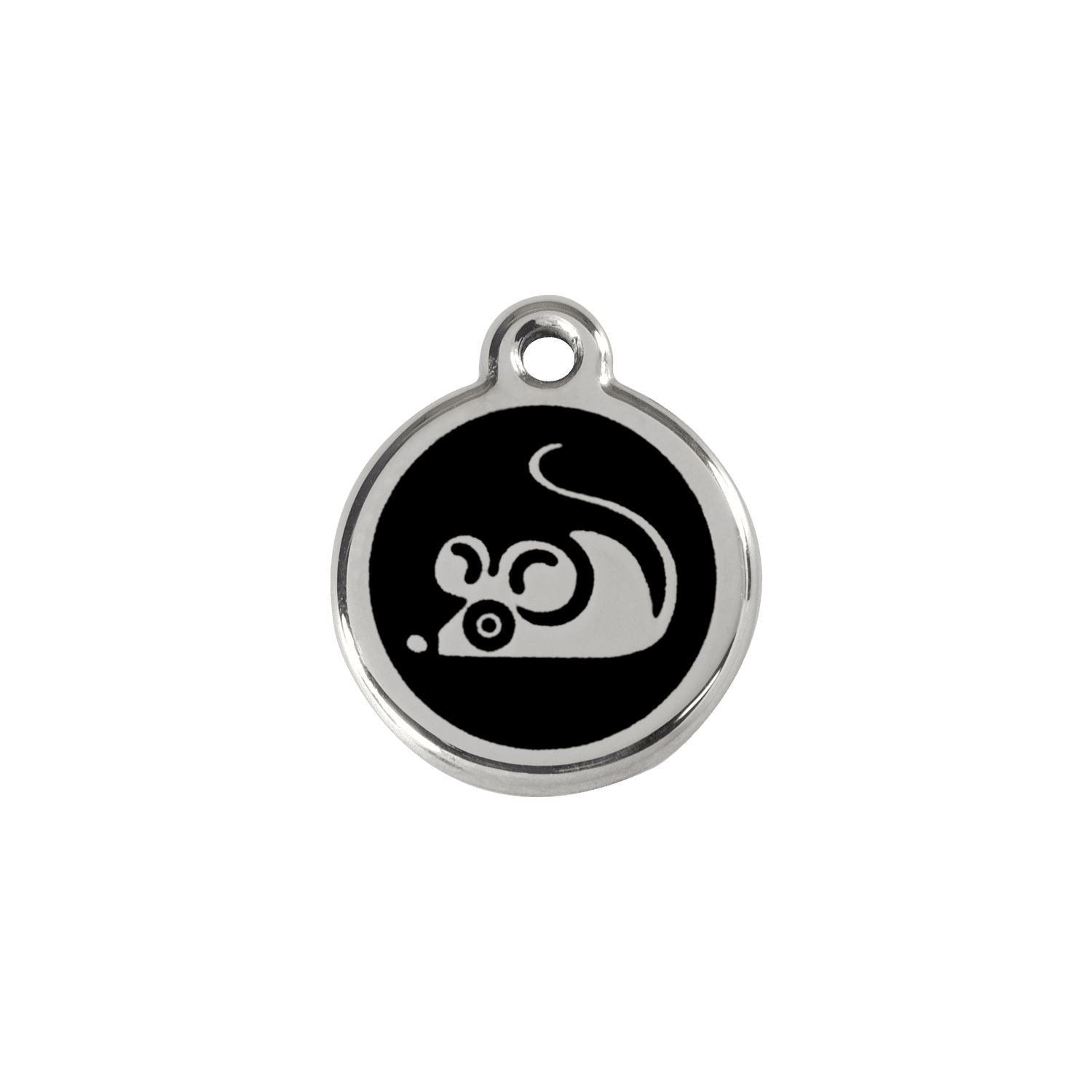 Vue avant - Médaille personnalisée Red Dingo Émail et acier inoxydable - Motif souris - Noir - Talla S