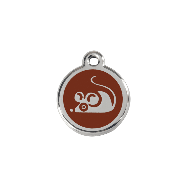 Vue avant - Médaille personnalisable pour chat Red Dingo Émail et acier inoxydable - Motif Souris Brun - Talla S