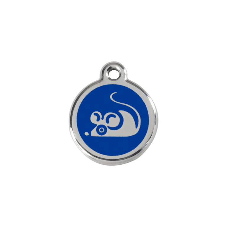 Vue avant - Médaille personnalisée pour chat ou petit chien - Red Dingo - Émail et acier inoxydable - Souris bleue - Talla S