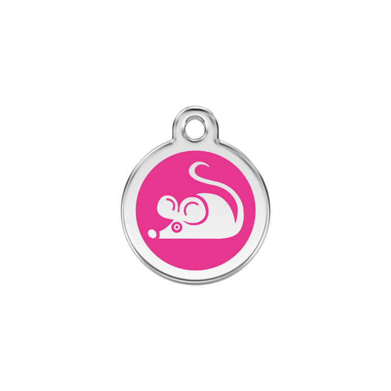 Vue avant - Médaille personnalisable pour chien/chat Red Dingo Émail et acier inoxydable - Motif Souris - Rose vif - Talla S