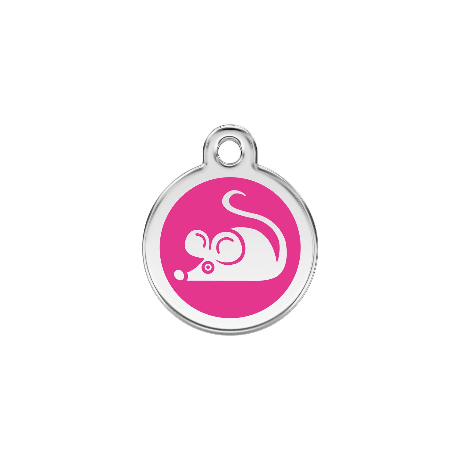Vue avant - Médaille personnalisable pour chien/chat Red Dingo Émail et acier inoxydable - Motif Souris - Rose vif - Talla S