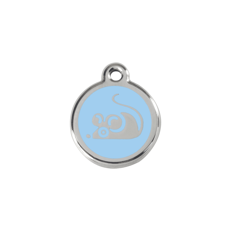 Vue avant - Médaille personnalisée Red Dingo Émail et acier inoxydable - Motif Souris - Bleu clair - Talla S
