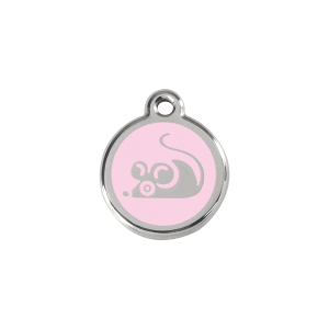 Placa para gato pequeña con diseño de ratón en esmalte rosa