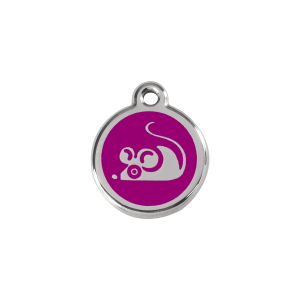 Placa para gato pequeña en esmalte violeta con diseño de ratón