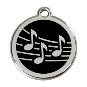 Placa para perro música esmalte negro tamaño L en acero inoxidable