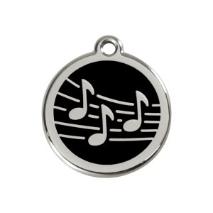 Placa para perro mediana con motivo música en esmalte negro y acero inoxidable
