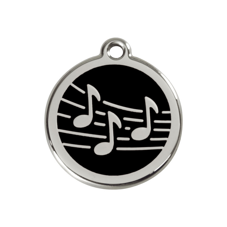 Vue avant - Médaille personnalisée pour chien ou chat Red Dingo Émail et acier inoxydable - Motif Musique - Noir - Talla M