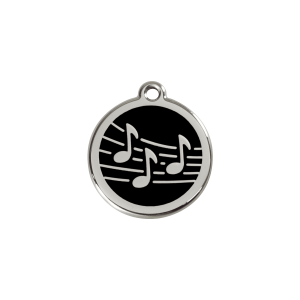 Placa para gato música pequeña en esmalte negro y acero inoxidable