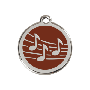 Placa para perro mediana con motivo música en esmalte marrón y acero inoxidable