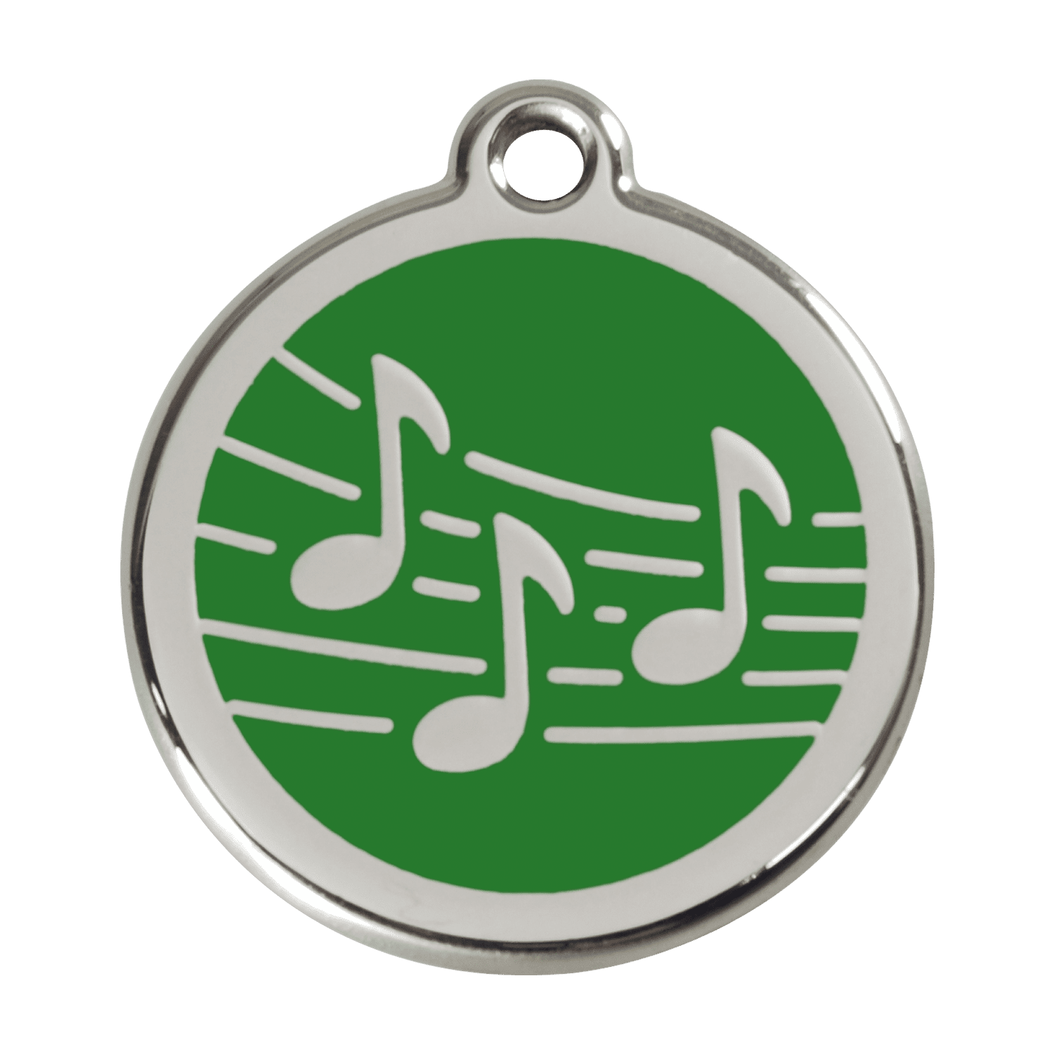 Vue avant - Médaille personnalisée pour chien - Red Dingo Émail et acier inoxydable - Motif Musique - Vert - Talla L